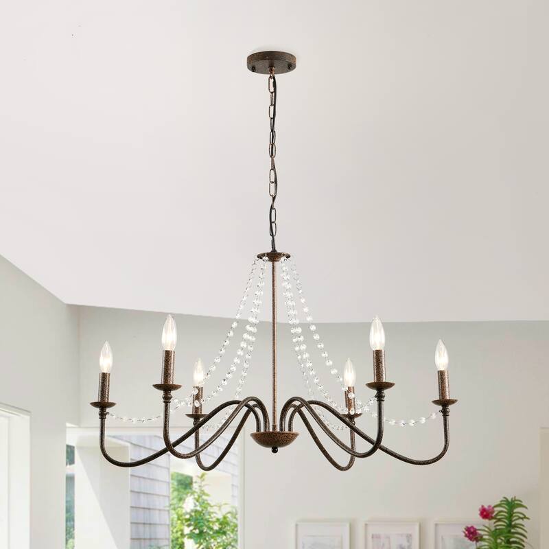 6-Light Dimmable Classic/Traditional Farmhouse Candle Style Chandelier - N/A