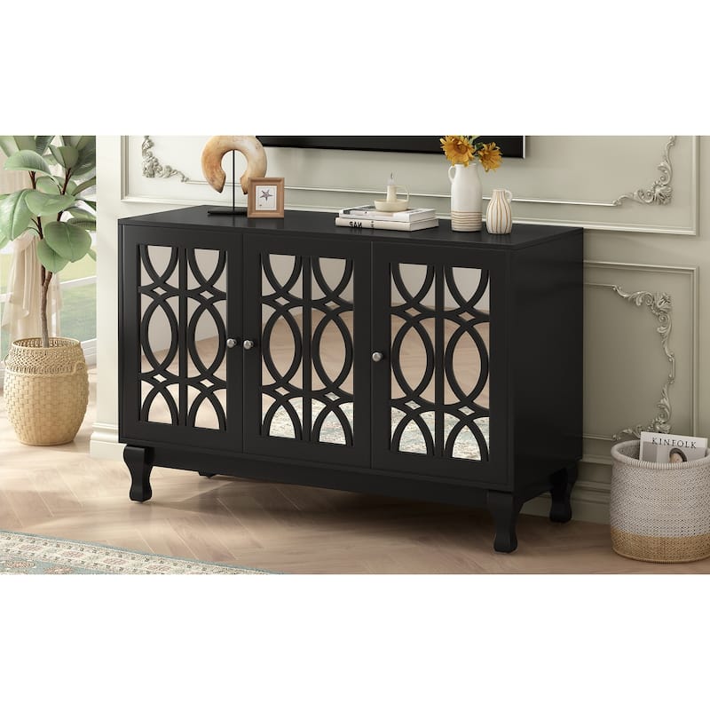 47.25" Mirror TV Stand with 3 Doors featuring Floral Accents