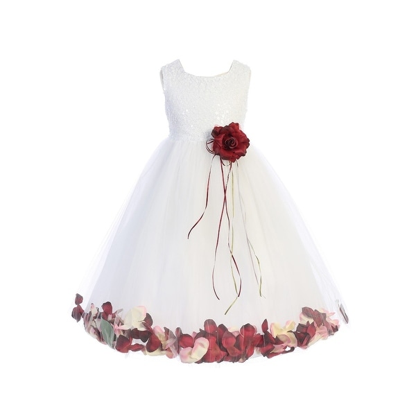 burgundy and white flower girl dress