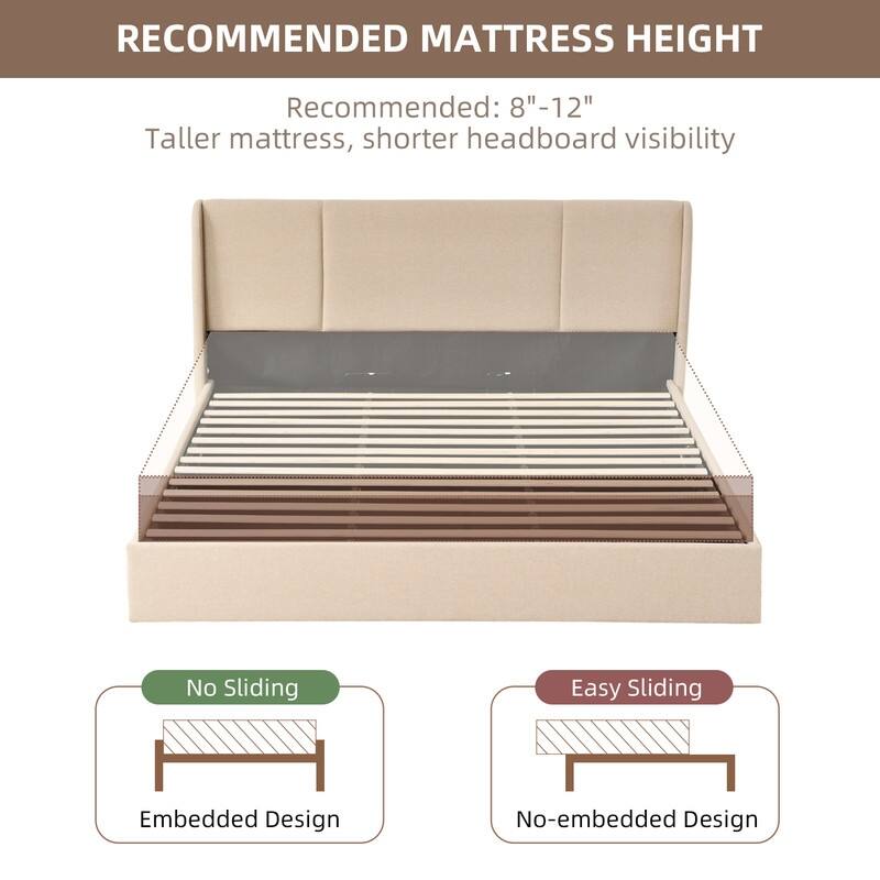 Modern Minimalist Upholstered Storage Bed with Lift-Up Platform