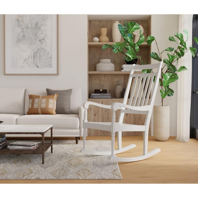 Wooden Outdoor Patio Slat Rocker Chair - 45" - White