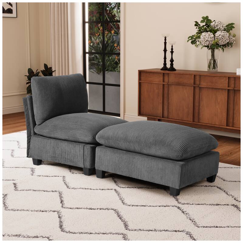 Hamilton Corduroy Upholstered Single Sofa Chair with Ottoman