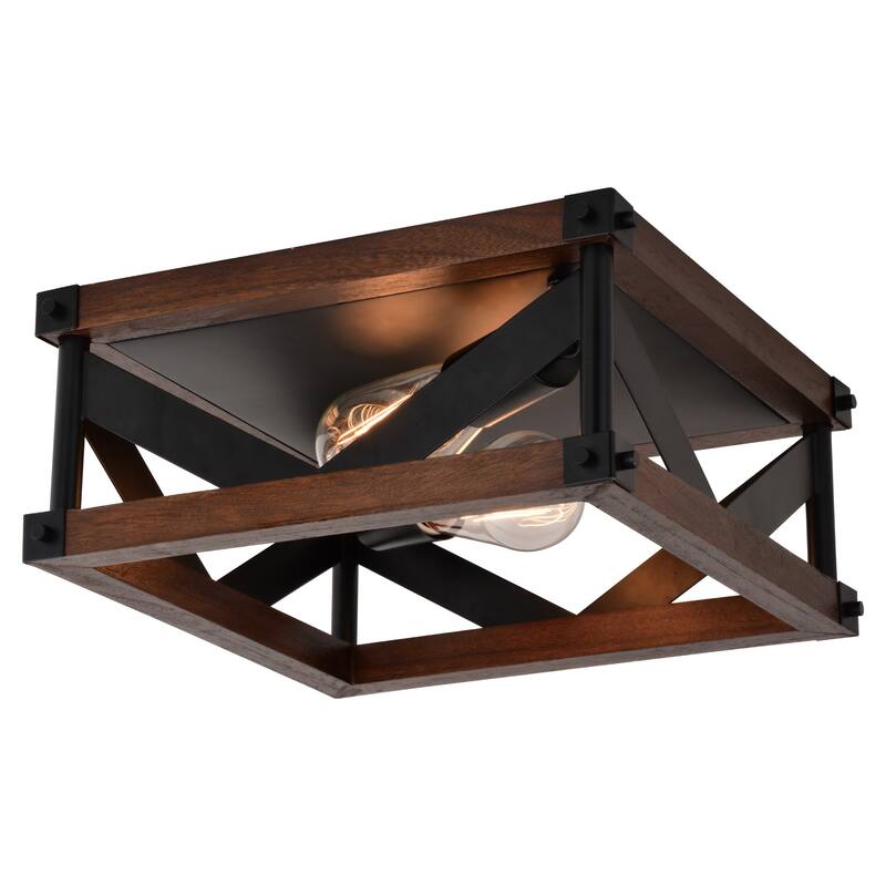 Wade 13-in W Black Rustic Square Open Cage Flush Mount Ceiling Light Fixture - 13-in W x 5.5-in H x 13-in D