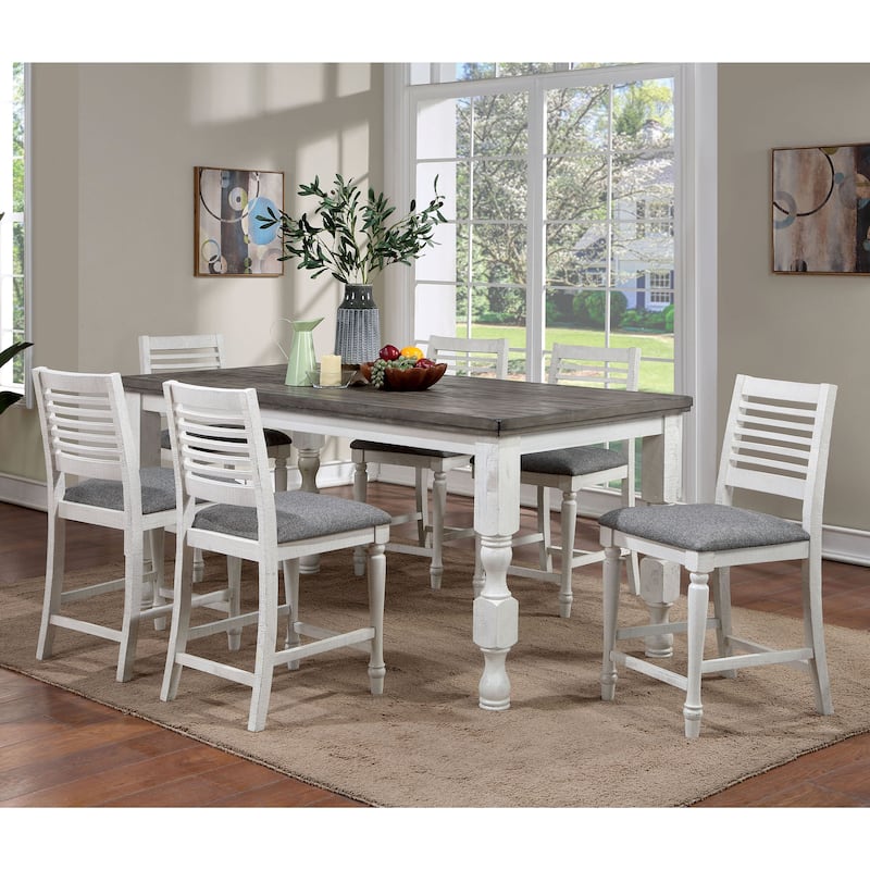 Ionessa Contemporary Antique White Wood 7-Piece Counter Height Dining Table Set by Furniture of America