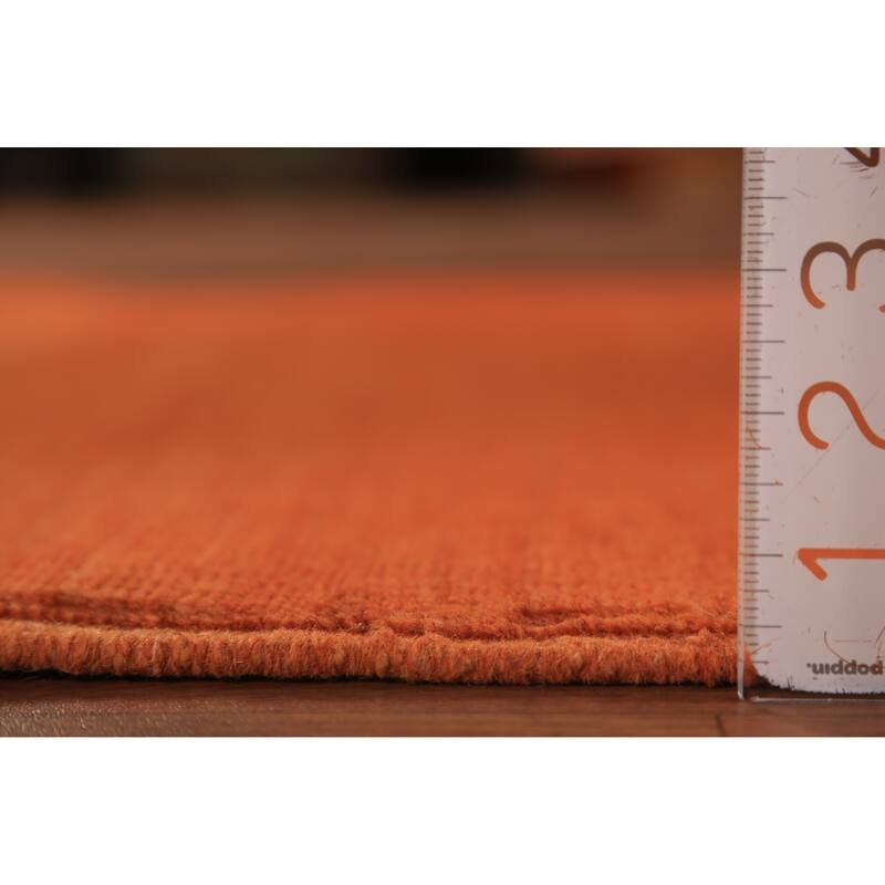 Orange Gabbeh Modern Rug Hand-Knotted Tribal Wool Carpet - 3'5" x 4'10"