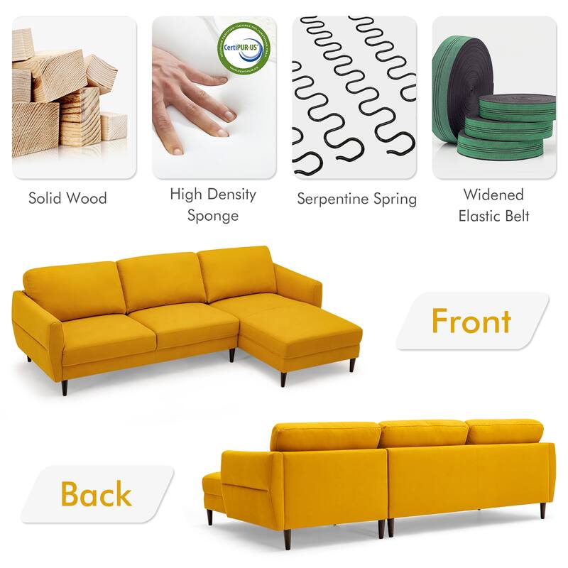 Costway 104'' L-Shaped Fabric Sectional Sofa w/ Chaise Lounge & Solid - 104'' x 60'' x 34''