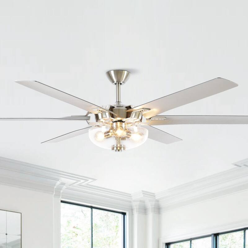 70-inch Brushed Nickel Modern 6-Blade Windmill Ceiling Fan with Remote