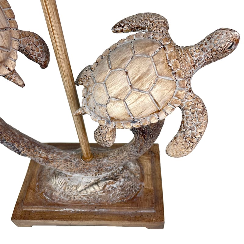 Set Of 2 Double Sea Turtle Table Lamps Coastal Nautical Resin 27.75" W/Shades - 27.75 X 15 X 9 inches