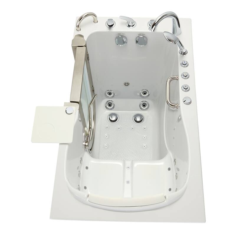 Ella Elite 30"x52" Acrylic Hydro Massage Walk-In Bathtub with Inward Swing Door, 5 Piece Fast Fill Faucet, 2" Dual Drain