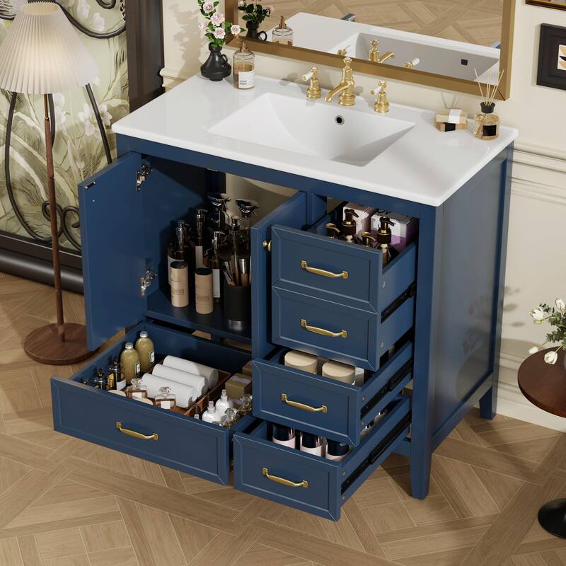 36" Bathroom Vanity with Sink, Cabinet with Soft-Closing Door, 4 Drawers in Varying Sizes