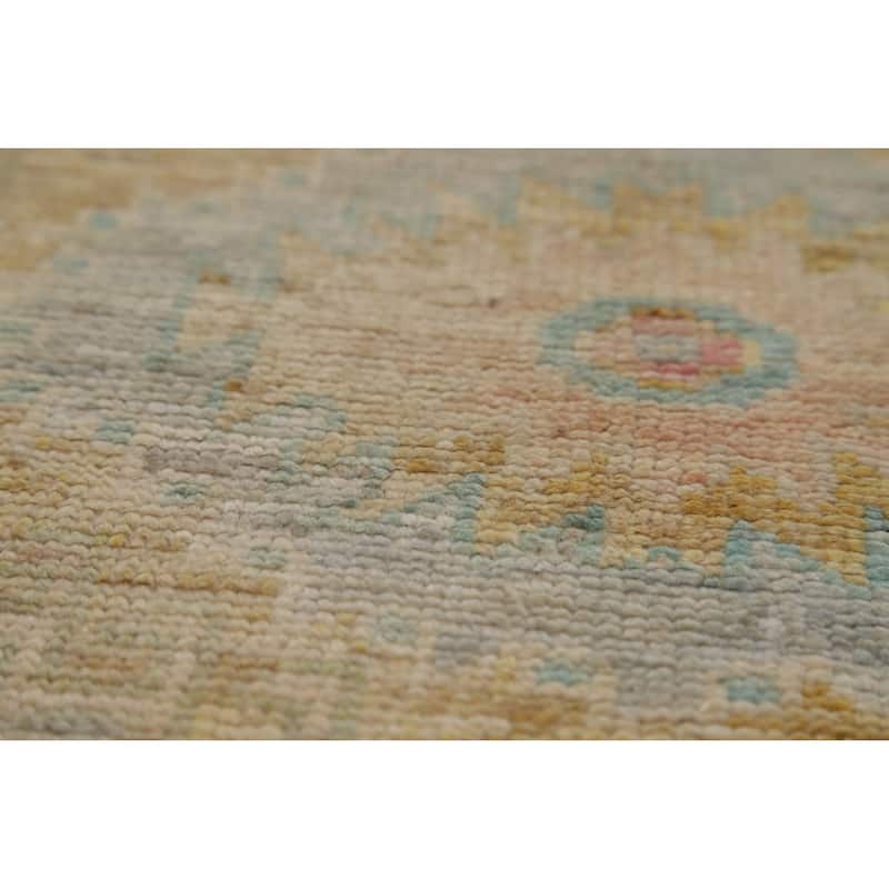 Hand Knotted Oriental 100% Wool Carpet Transitional Geometric Navy Blue & Blues Oushak Runner Rug - 11' 6'' X 2' 9''