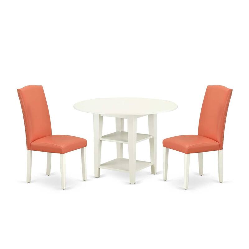 Victorian Dining Set 3Pc Table & 2 Chairs - Pink Flamingo Linen White Legs - 20x42" Table