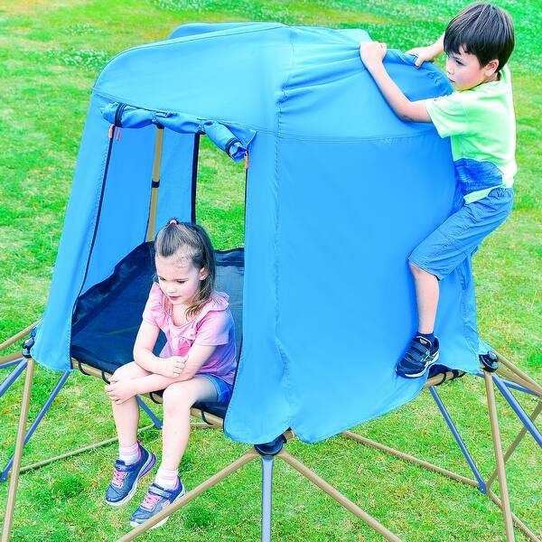 slide 2 of 9, 10 ft Kids Climbing Dome with Canopy and Playmat for Backyard Fun - 120"L x 94.44"W x 120"H Blue