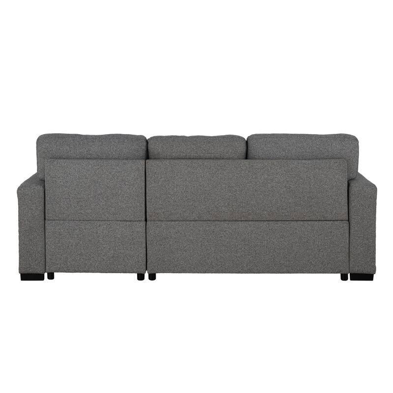 Furniture of America Oswin Modern Grey Pull-Out Sleeper Sofa Sectional with Storage Shelves and USB Ports
