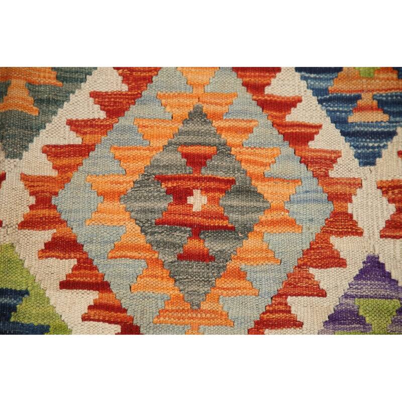 Hand Woven Oriental 100% Wool Carpet Southwestern Geometric Multi-Colored Kilim Area Rug - 6' 5'' X 5' 2''