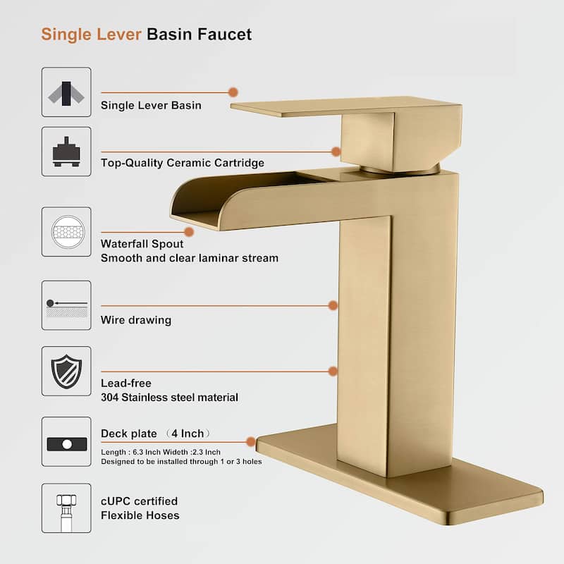 PROOX Bathroom Waterfall Faucet Single Handle with Drain Assembly