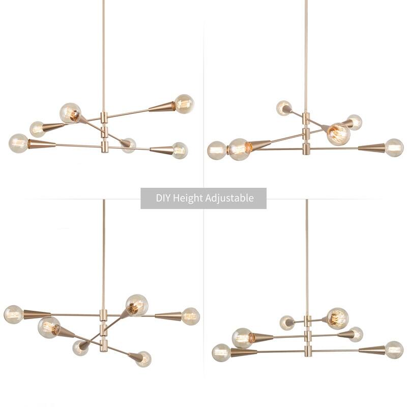6-light Mid-century Modern Sputnik Chandelier Gold 31'' Adjustable for Kitchen Island - Rose Gold - D31" x H72.5"