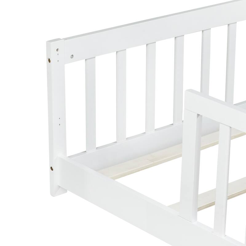 Rubber Wood Twin Size Floor Bed with Fence without Door