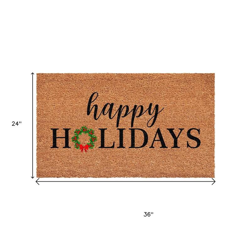 HomeRoots 24" X 36" Brown Black And Green Christmas Happy Holidays Outdoor Coir Door Mat - 24.00' X '36.00