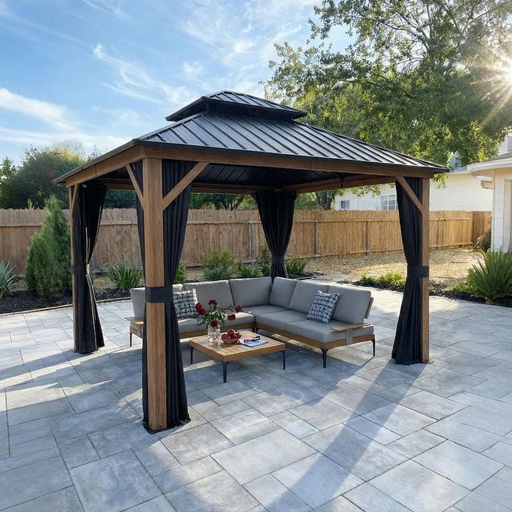 PURPLE LEAF Double Top Outdoor Sunroom Screen House Patio Hardtop Gazebo Wood Grain