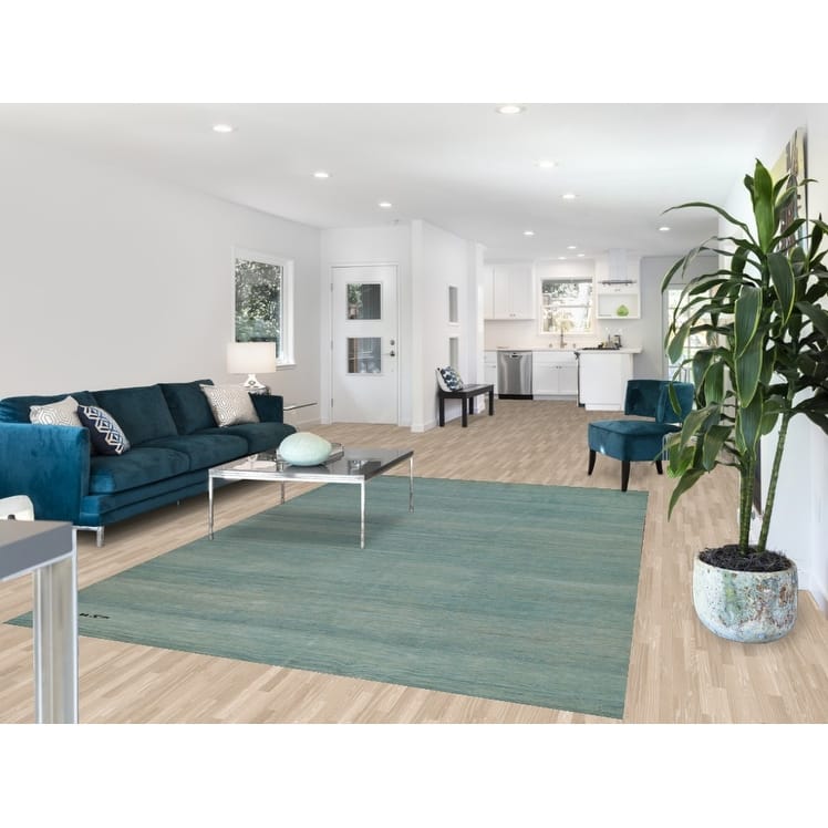 Aqua Blue Gabbeh Modern Area Rug Handmade Wool Carpet - 6'6" x 9'7"