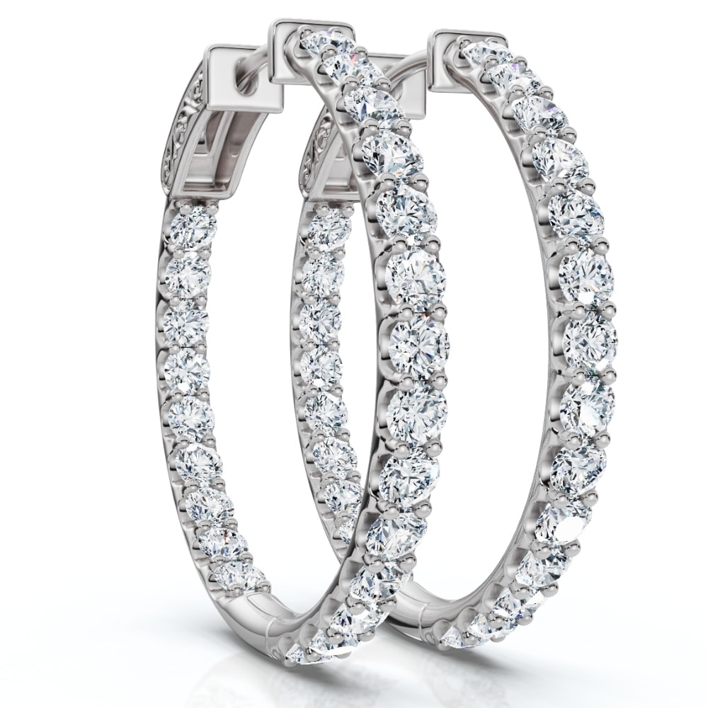 Bliss Diamond 3Ct Diamond Hoops Women's Lab Grown Earrings White Gold 1 1/4" Tall
