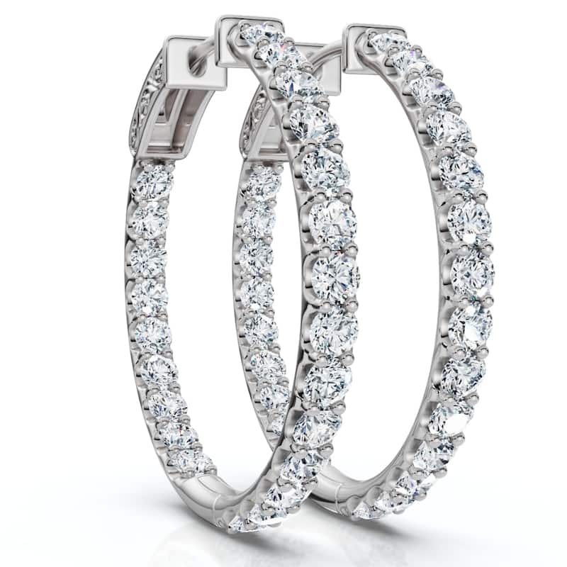 Bliss Diamond 3Ct Diamond Hoops Women's Lab Grown Earrings White Gold 1 1/4" Tall