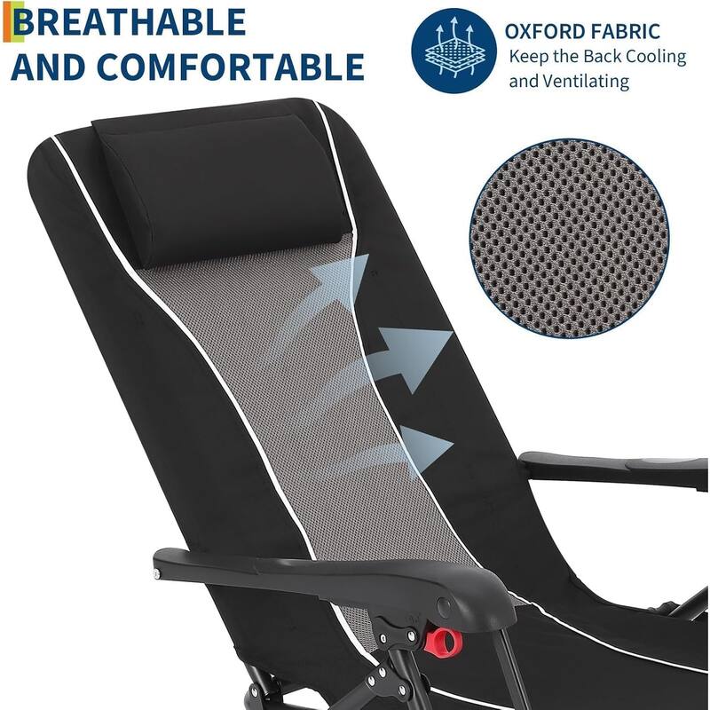 Folding Chaise Lounge Chair,Folding Beach Chair for Adults Adjustable Back