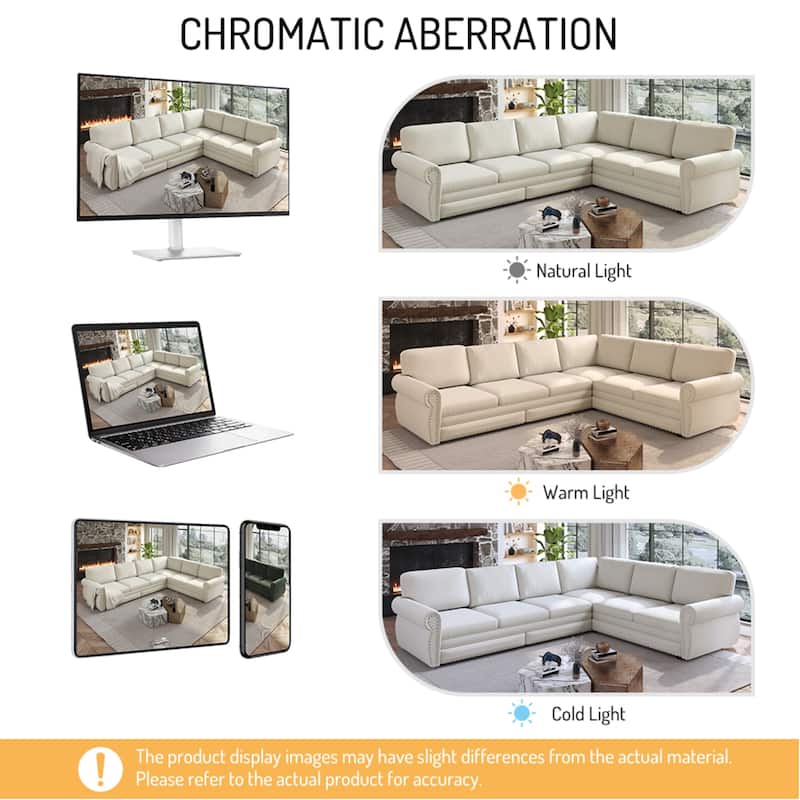 118" L-Shaped Sofa Couch with Pull-Out Bed with Nailhead Trim & Rolled Arm - 118"L x 86.6"W x 36.3"H