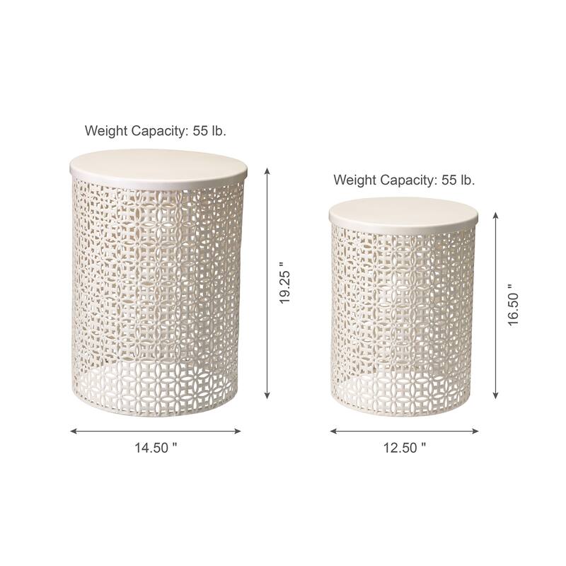 Glitzhome Set of 2 19.25"H & 16.5"H Multi-functional Metal Outdoor Table Garden Stool