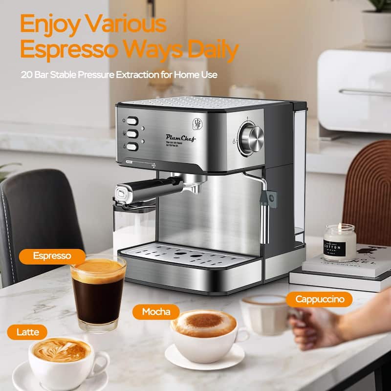 20 Bar Professional Espresso Machine with Milk Frother, Single & Double Shot, ESE Pod Compatible