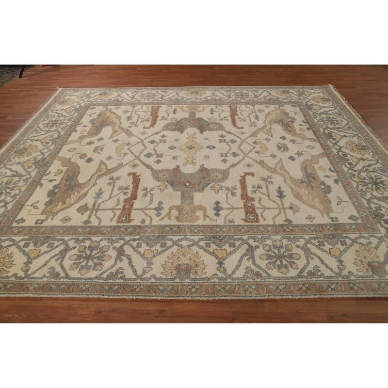 Earth Tone Oushak Indian Area Rug Hand-Knotted Wool Carpet - 8'3" x 9'8"
