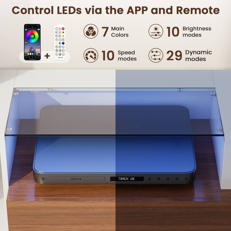 Meyreso 70.8" High Gloss TV Stand with LED Lights and Storage Drawers - 70 inches