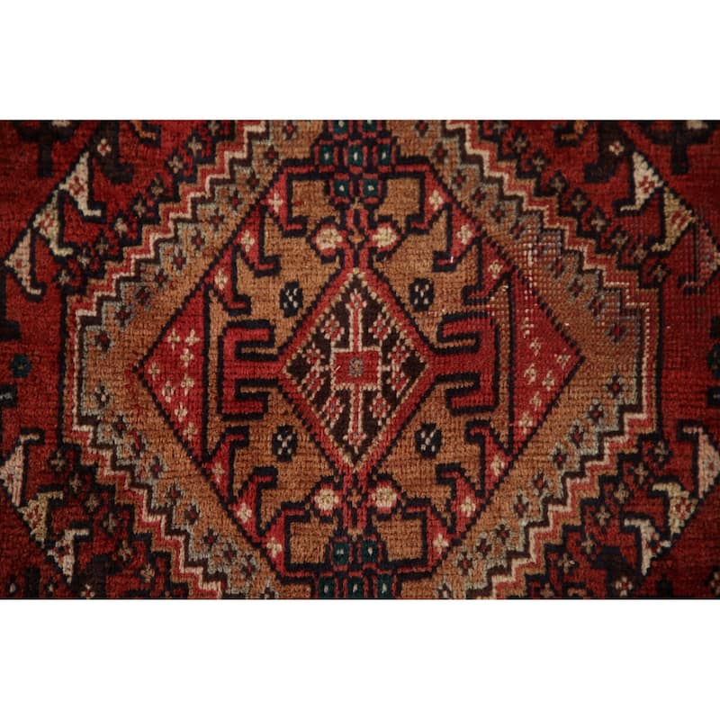 Vegetable Dye Shiraz Persian Vintage Runner Rug Handmade Wool Carpet - 3'6"x 8'11"