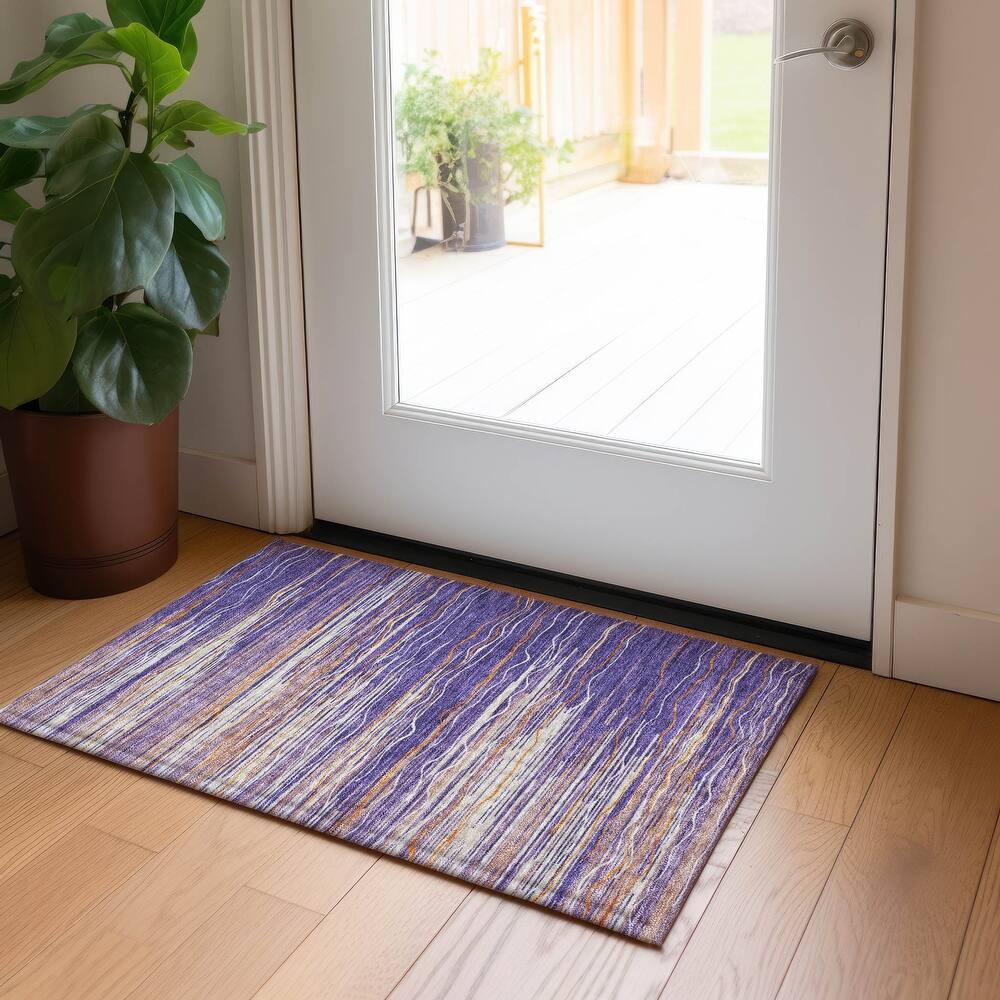 Machine Washable Indoor/ Outdoor Modern Stripe Chantille Rug