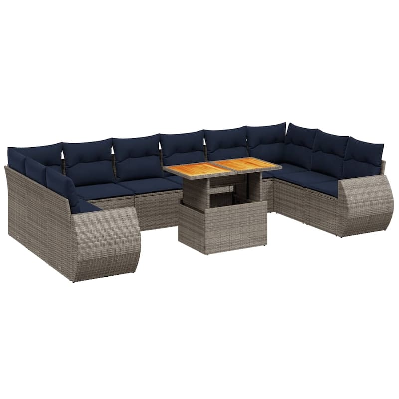 vidaXL Patio Sofa Set with Cushions Outdoor Furniture 11 Piece Poly Rattan - 24.4 x 24.4 x 27.2