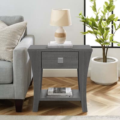 Gray Wood Curving Legs End Table