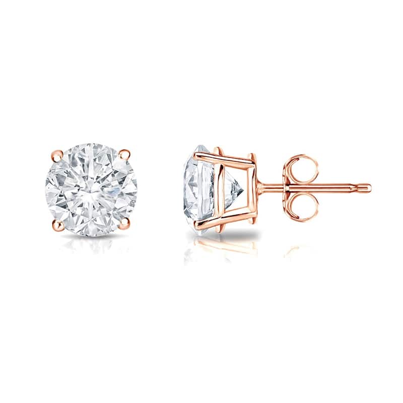 Auriya 14k Gold 1ctw Clarity-enhanced Round Diamond Stud Earrings (E-F, I2-I3) - Rose