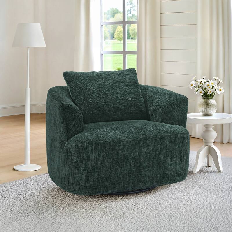 Chenille Swivel Accent Chair with Pillow