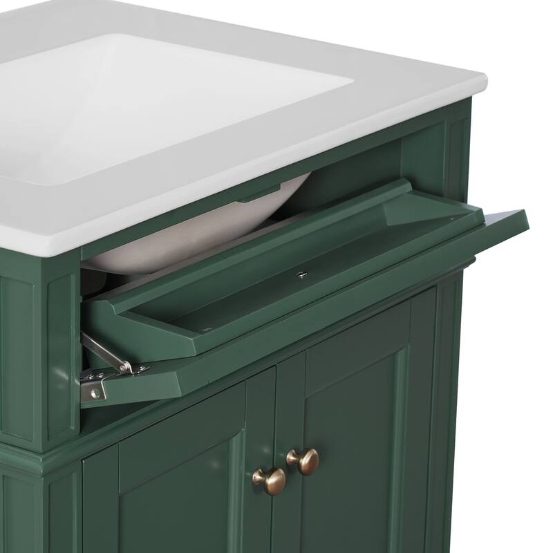 Bathroom Vanity with Sink, Bathroom Cabinet with Tip-Out Drawer, Adjustable Shelf & 2 Doors, Small Bathroom Storage Cabinet