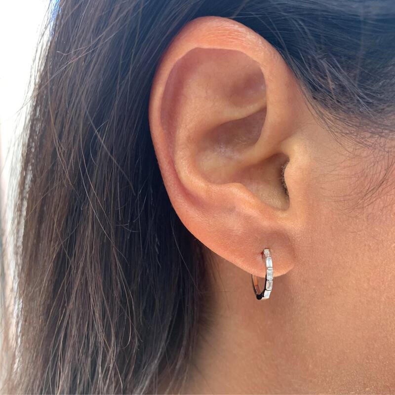 Joelle Collection Diamond Baguette Huggie Earring - 14K Gold Earrings 1/4 CTTW Baguette Hoops With Certified Diamonds