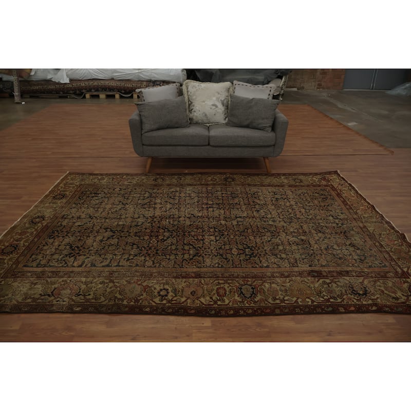 Hand Knotted Oriental 100% Wool Carpet Traditional All-Over Navy Blue & Blues Mahal Area Rug - 9' 11'' X 7' 1''