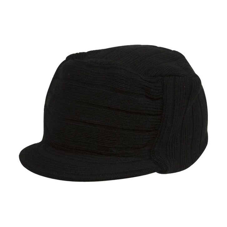 Square Rib Knitted Visor Beanie, Black
