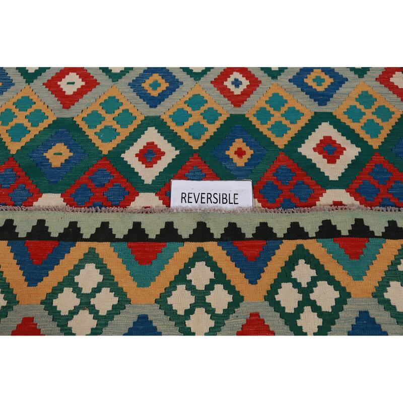 Hand Woven Oriental 100% Wool Carpet Southwestern All-Over Multi-Colored Kilim Area Rug - 7' 11'' X 5' 6''