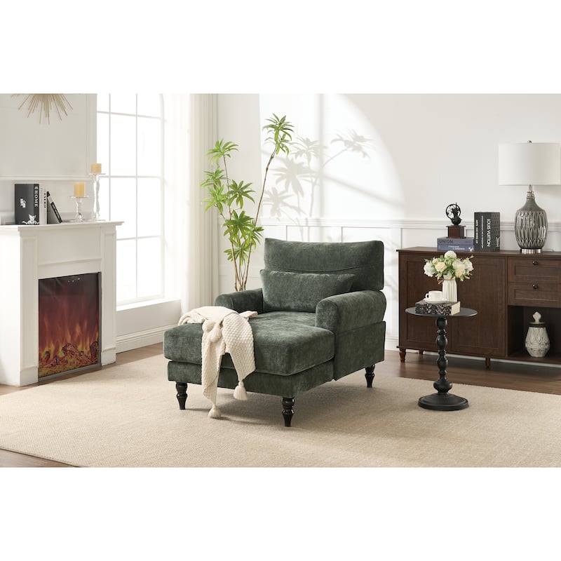 GDFStudio - Marcelline Chaise Lounge Recliner with Solid Wood Frame and Cushion - Green