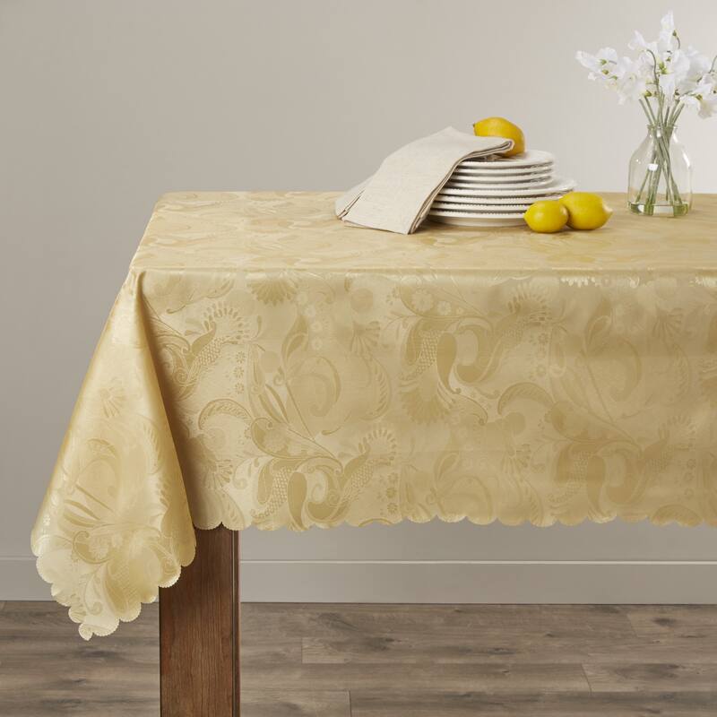 Violet Linen European Rose Pattern Tablecloth - 60" X 84" - Gold