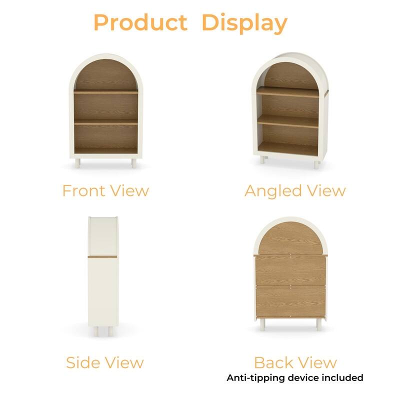 Freestanding Modern Arched Small Bookcase, Storage Cabinet with 3-Tier Storage Shelf