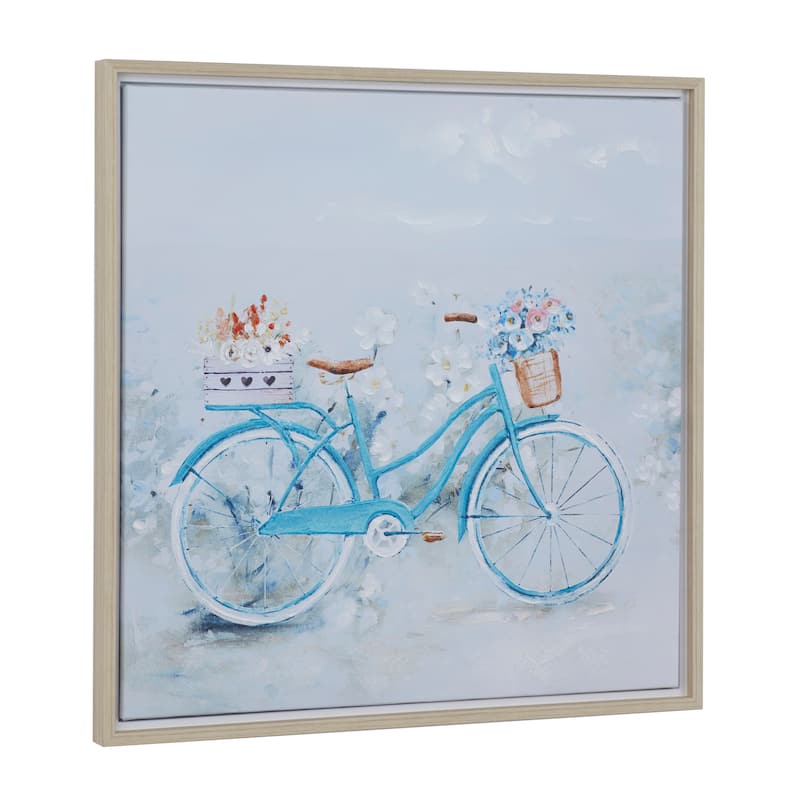 Canvas Bike Framed Wall Art with Tan Frame - Blue - Roche River Decor