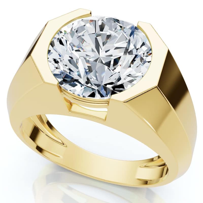 Bliss Diamond Certified 5.03Ct Elon Men's Bezel Diamond Ring Yellow Gold Lab Grown