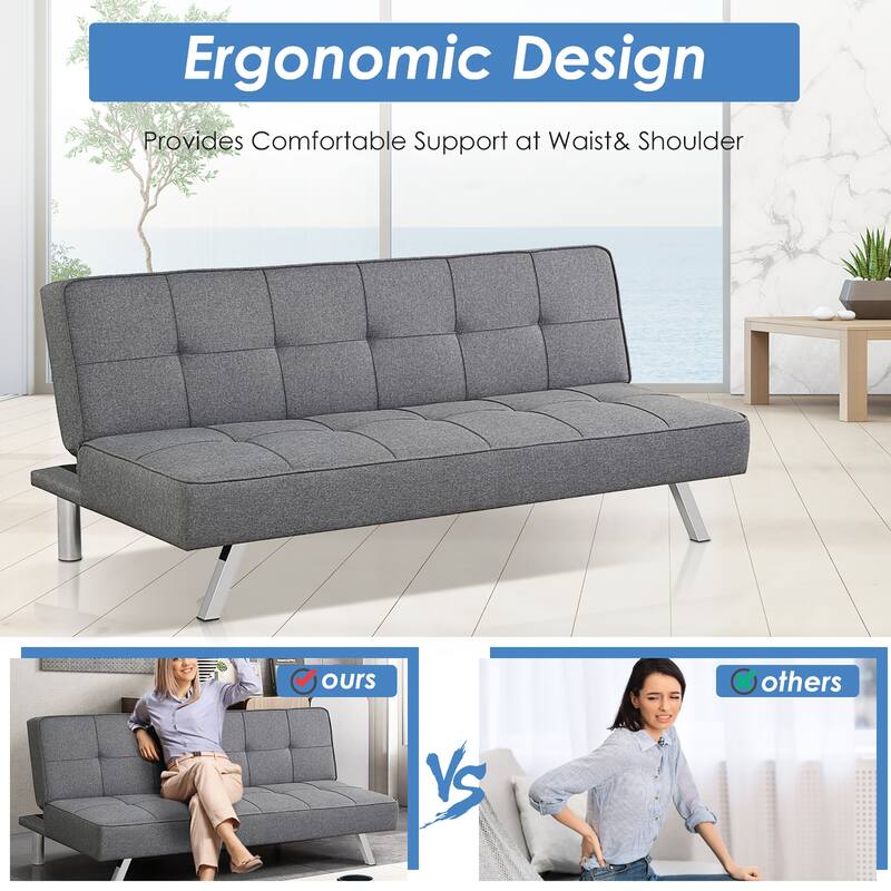 Costway Convertible Futon Sofa Bed Adjustable Sleeper with Stainless - See Details